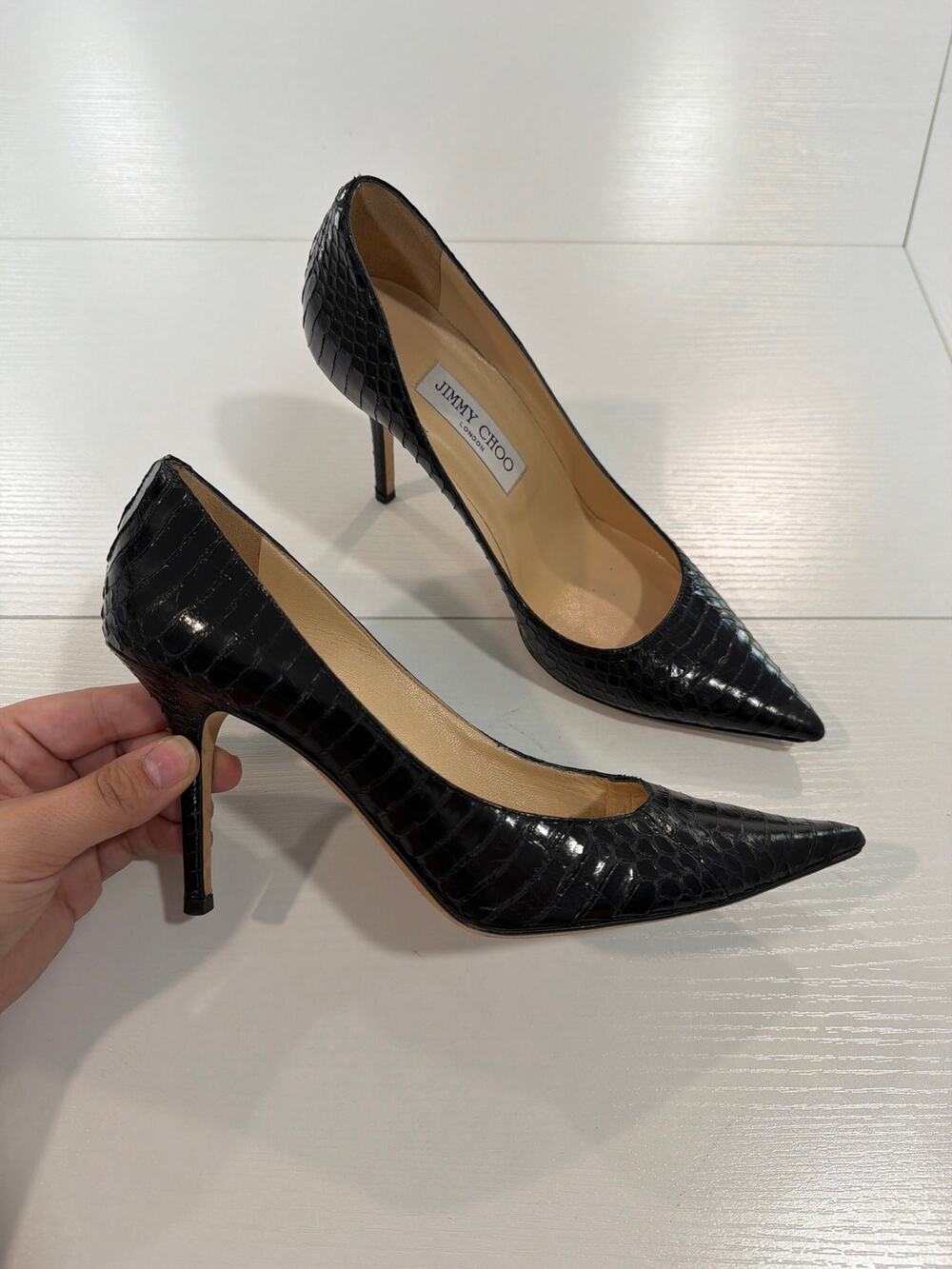 Jimmy Choo Snakeskin Leather Heels Black Size 38